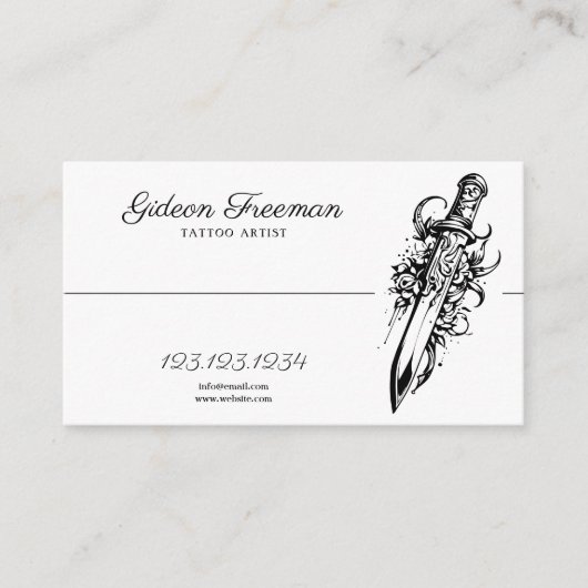 Moderne Zwart & Wit Roos Tattoo Artiest Visitekaartje (Voorkant)