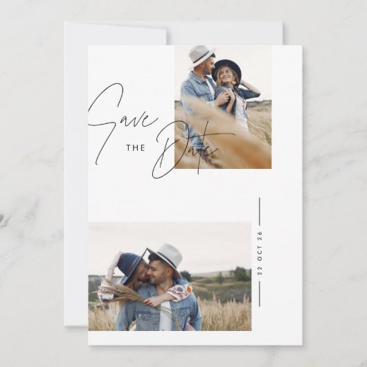 Moderne zwart-wit rustieke foto bruiloft save the date (Voorkant)