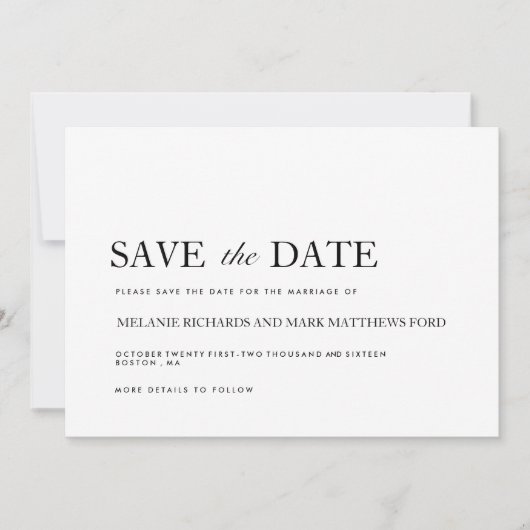 Moderne Zwart-Wit Save The Date Aankondigingen (Voorkant)