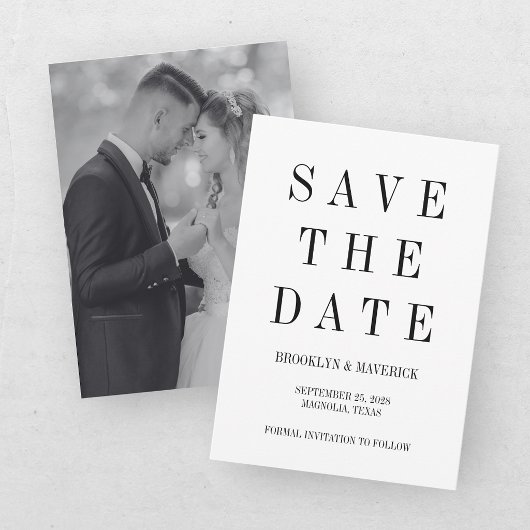 Moderne Zwart & Wit Save The Date Foto Kaart