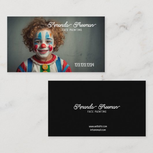 Moderne zwart-wit Schattige Kind Gezichtsschilder Visitekaartje (Voorkant / Achterkant)