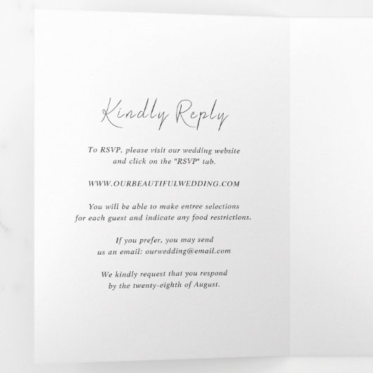 Moderne zwart-wit schone bruiloft drieluik uitnodiging (Binnenzijde eerst)