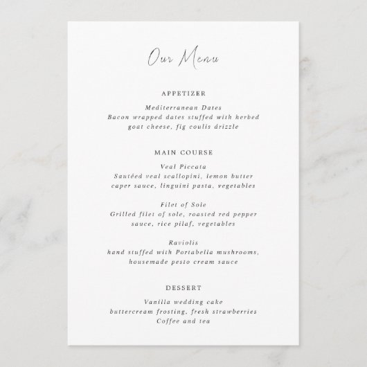 Moderne zwart-wit schone bruiloft menu (Voorkant)