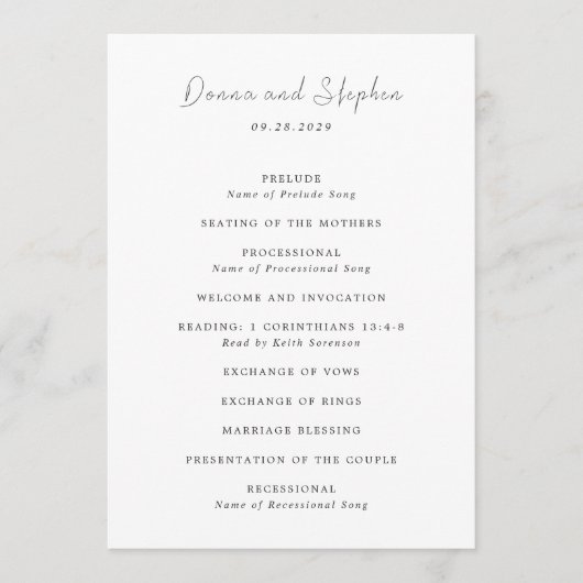 Moderne Zwart-Wit Schone Bruiloft Programmakaart (Voorkant)