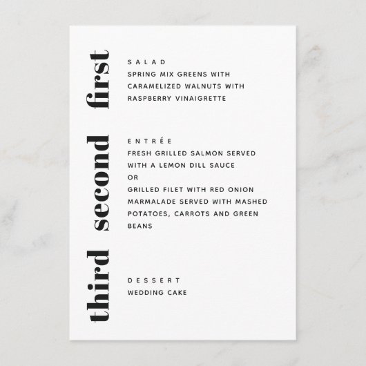 Moderne zwart-wit schone minimalistische bruiloft menu (Voorkant)