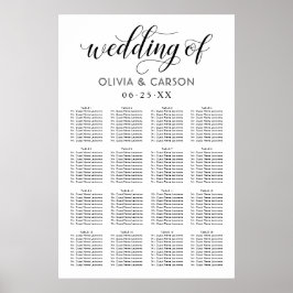 Moderne Zwart-Wit Script Bruiloft Zitplaatsen Poster