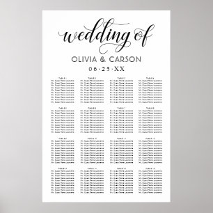 Moderne Zwart-Wit Script Bruiloft Zitplaatsen Poster