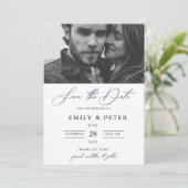 Moderne zwart-wit script foto save the date kaart (Staand voorkant)