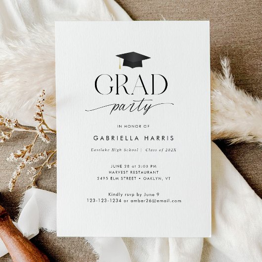 Moderne zwart-wit script grad party foto kaart