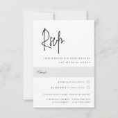 Moderne zwart-wit script huwelijksmenu RSVP kaartje (Voorkant)