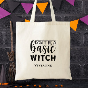 Moderne zwart-wit scripttypografie Halloween Tote Bag