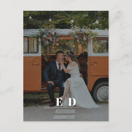 Moderne Zwart Wit Side Wave Foto bruiloft Details Informatiekaartje (Achterkant)