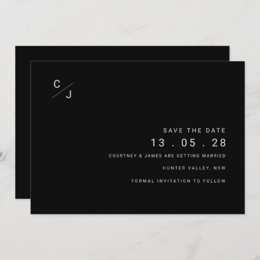 Moderne zwart-wit sparen de datumuitnodiging kaart (Voorkant / Achterkant)