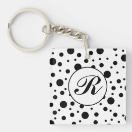 Moderne Zwart-Wit Stippen Monogram Sleutelhanger