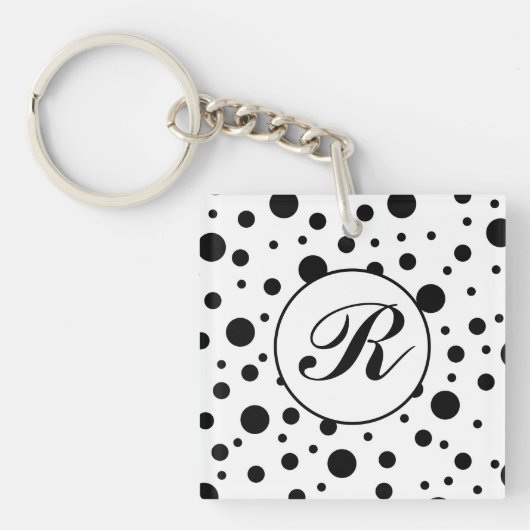 Moderne Zwart-Wit Stippen Monogram Sleutelhanger (Voorkant)
