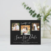 Moderne zwart-wit strepen foto save the date (Staand voorkant)