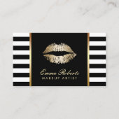 Moderne Zwart Wit Strepen Gouden Lippen Make-up Ar Visitekaartje (Voorkant)