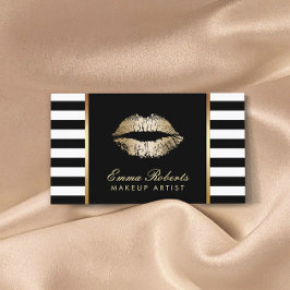 Moderne Zwart Wit Strepen Gouden Lippen Make-up Ar Visitekaartje