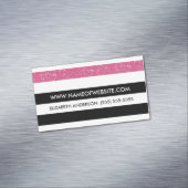 Moderne zwart-wit strepen roze FAUX Glitz Magnetisch Visitekaartje (Voorbeeld)