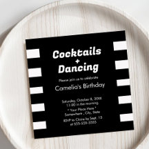 Moderne Zwart & Wit Strepen Typografie Verjaardag