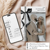 Moderne Zwart-Wit Strik Elegante Trouwfoto Save The Date