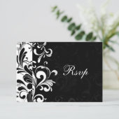 Moderne zwart-wit swirl RSVP kaartje (Staand voorkant)
