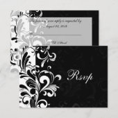 Moderne zwart-wit swirl RSVP kaartje (Voorkant / Achterkant)