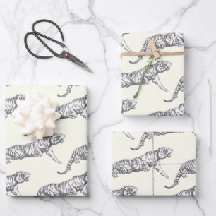 Moderne  Zwart Wit Tijger op Ivoor Inpakpapier Vel