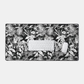 Moderne zwart-wit tropische bladeren bureaumat (Keyboard & Muis)
