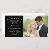 Moderne Zwart & Wit Trouwfoto Dank u kaarten (Voorkant / Achterkant)