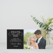 Moderne Zwart & Wit Trouwfoto Dank u kaarten (Staand voorkant)