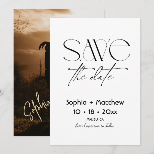 Moderne zwart-wit trouwfoto save the date (Voorkant / Achterkant)