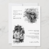 Moderne Zwart-Wit Twee Foto bruiloft Kaart (Voorkant)