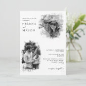 Moderne Zwart-Wit Twee Foto bruiloft Kaart (Staand voorkant)