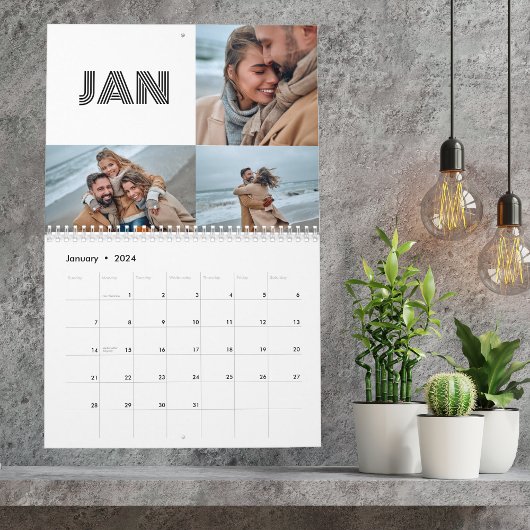 Moderne Zwart Wit Typografie 3 Fotofamilie Kalender