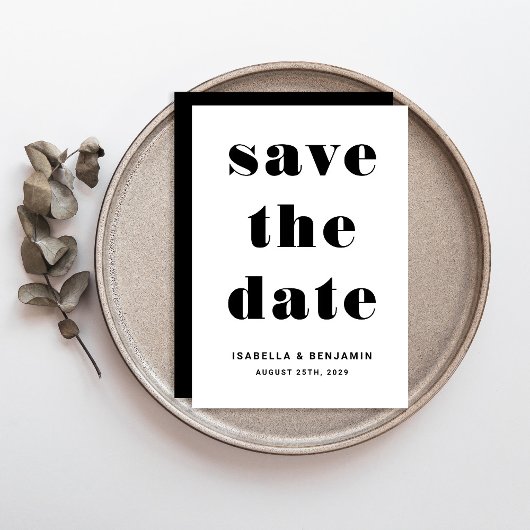 Moderne zwart-wit typografie bruiloft save the date