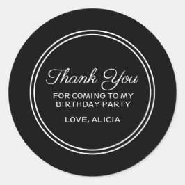 Moderne Zwart & Wit Typografie Dank u Verjaardag Ronde Sticker
