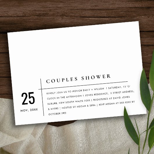 Moderne Zwart & Wit Typografie Koppels Douche Kaart