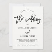 Moderne zwart-wit typografie | marmeren bruiloft kaart (Voorkant)