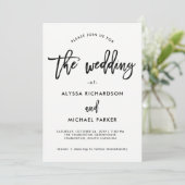 Moderne zwart-wit typografie | marmeren bruiloft kaart (Staand voorkant)