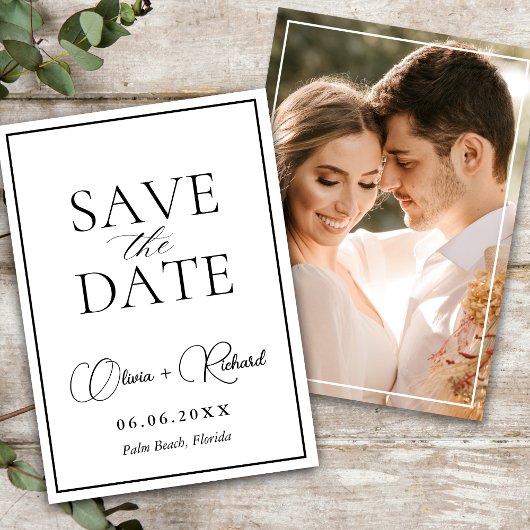 Moderne zwart-wit typografie paar foto save the date