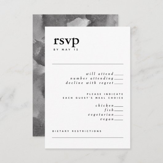 Moderne zwart-wit typografie Waterverf RSVP Kaart (Voorkant / Achterkant)