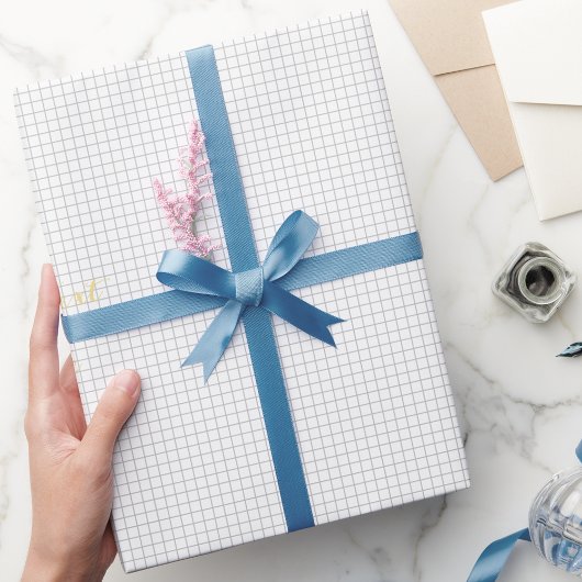 Moderne Zwart Wit Vierkanten Custom Faux Gold Teks Cadeaupapier