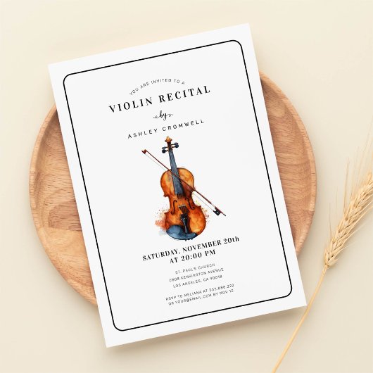 Moderne Zwart-Wit Vioolrecital Kaart