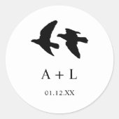 Moderne zwart-wit vogels bruiloft Monogram Ronde Sticker (Voorkant)