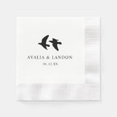 Moderne Zwart-wit Vogels Bruiloft Servet (Voorkant)