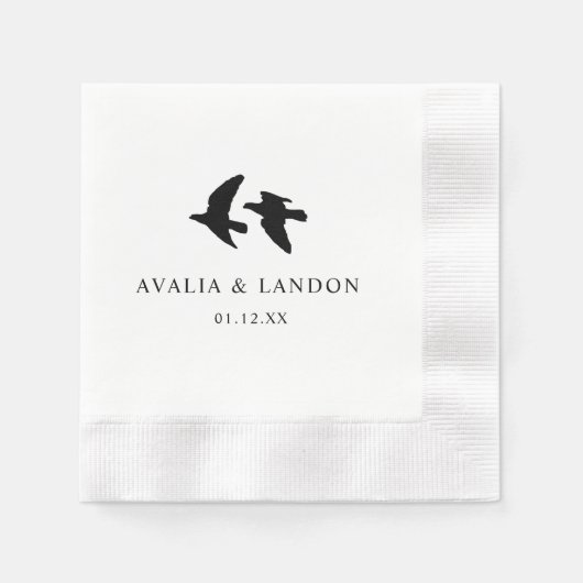 Moderne Zwart-wit Vogels Bruiloft Servet (Voorkant)