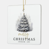 Moderne Zwart & Wit Vrolijke Kerstboom Familie Keramisch Ornament (Links)