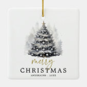 Moderne Zwart & Wit Vrolijke Kerstboom Familie Keramisch Ornament (Achterkant)
