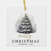 Moderne Zwart & Wit Vrolijke Kerstboom Familie Keramisch Ornament (Voorkant)